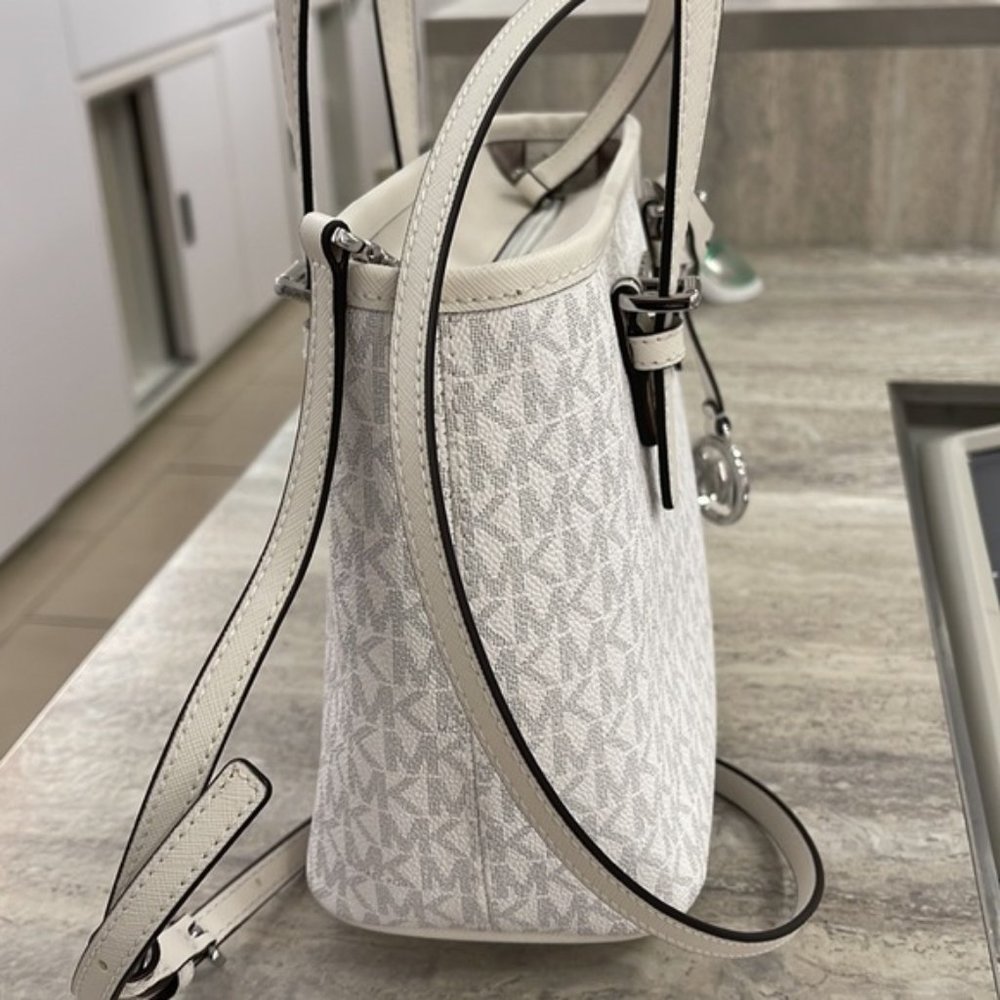 Michael Kors Jet Set Travel Extra-Small Logo Top-Zip Tote Bag Optic White Multi - Picture 9 of 16